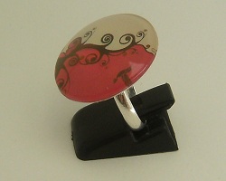 Bague fait main rouge et beige