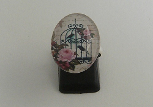 Bague fait-main ovale cage oiseau