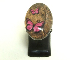 Bague fait-main ovale papillon rose