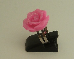 Bague artisanale fleur rose pailleté