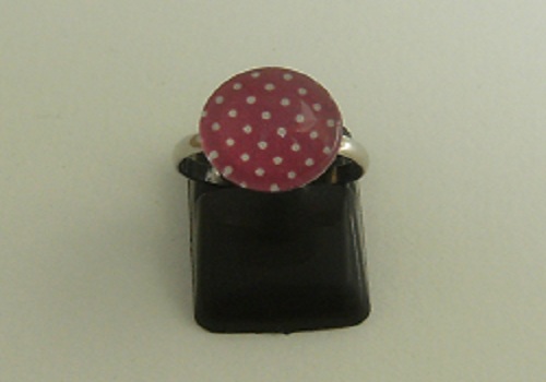 Bague enfant r&eacute;glable rose pois blanc