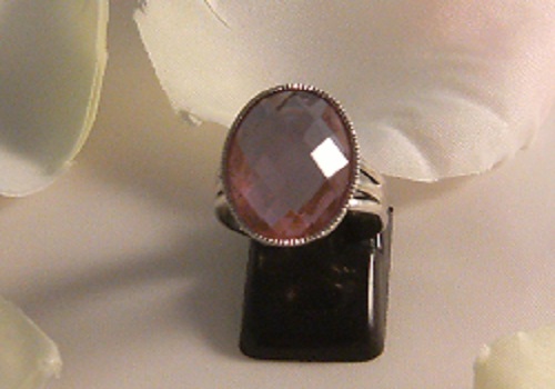 Bague cabochon strass  rose