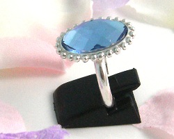 Bague argent 925  strass bleu
