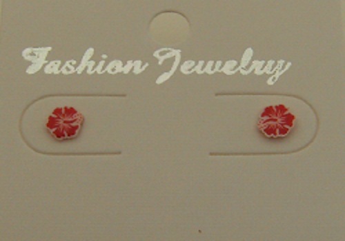Boucles d'oreilles artisanale puces fimo fleur tahiti rouge