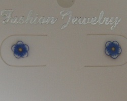 Boucles d'oreilles puces artisanales fleur bleu