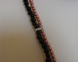 Sautoir double noir marron fait main