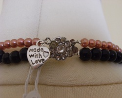 Sautoir double noir marron fait main