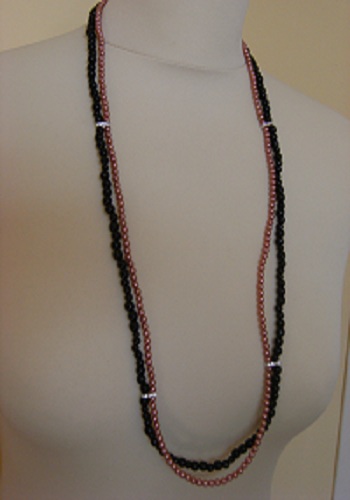 Sautoir double noir marron fait main